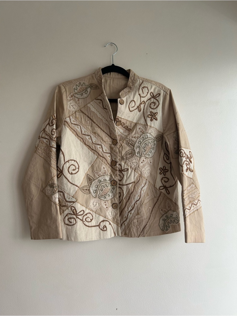 Embroidered Beige Cotton-Blend Women’s Jacket